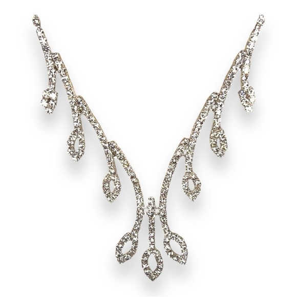 RHINESTONE SILVER NECKLACE WEDDING EVENT GIFT FORMAL PAGEANT - Picture 1 of 7